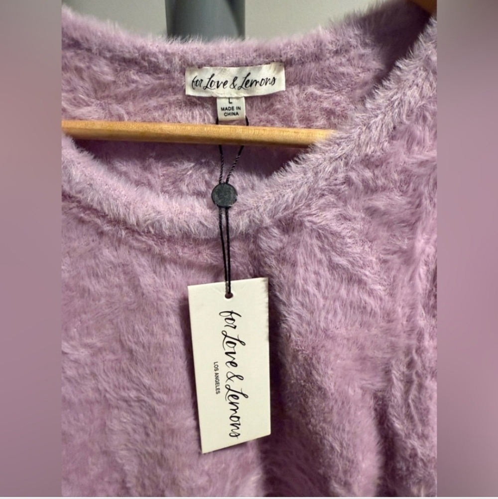 NWT For Love and Lemons purple fuzzy cropped sweater Large - Picture 5 of 8